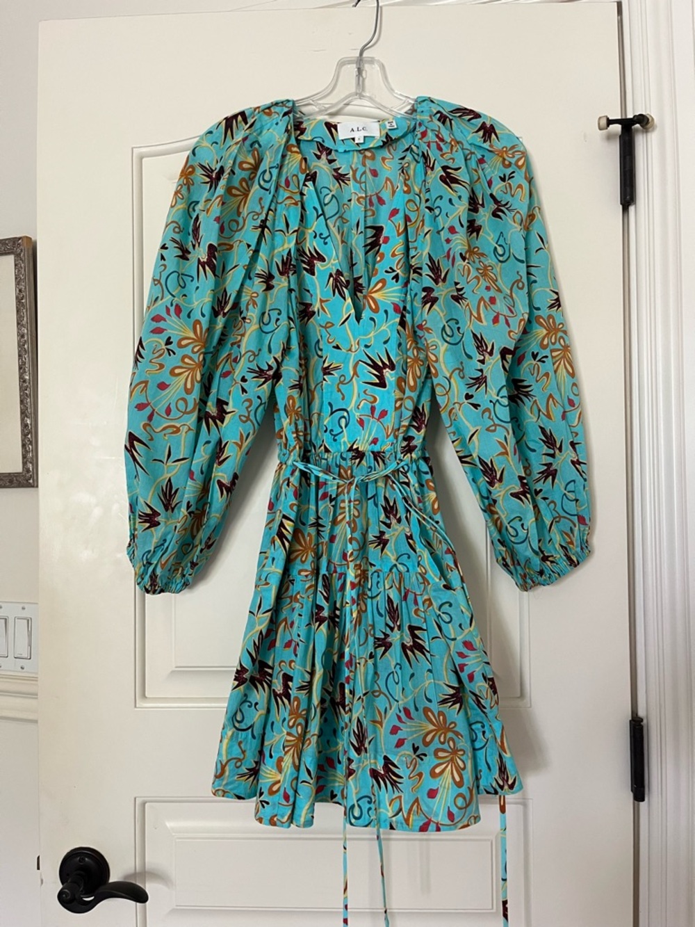 A.L.C. Turquoise Floral-Print Long-Sleeve Mini Dress sz 4